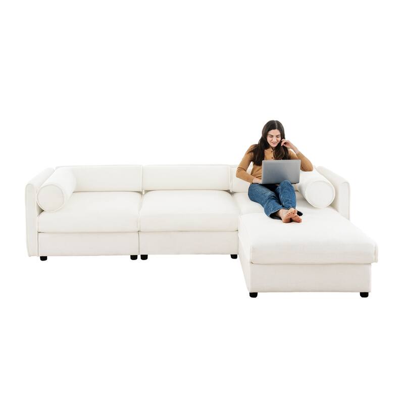 Modern 4-Piece L-Shaped Modular Sofa with Storage & 1 Storage Ottoman