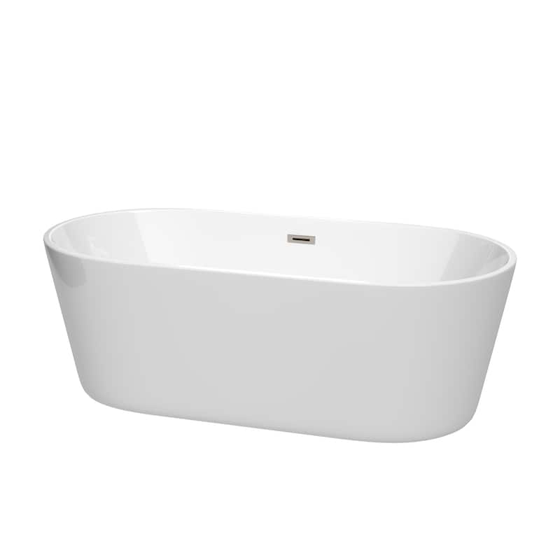 Wyndham Collection Carissa CD 67-inch White Freestanding Bathtub - White, Brushed Nickel Trim