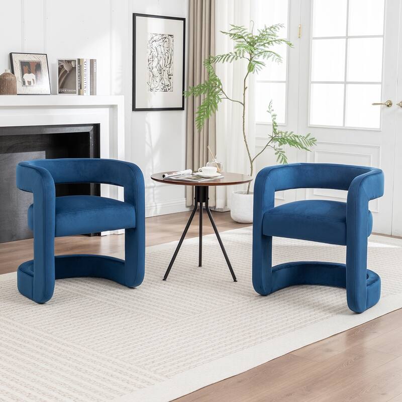 SEYNAR Modern Velvet E-Shaped Open Back Dining chair Set of 2 - Navy