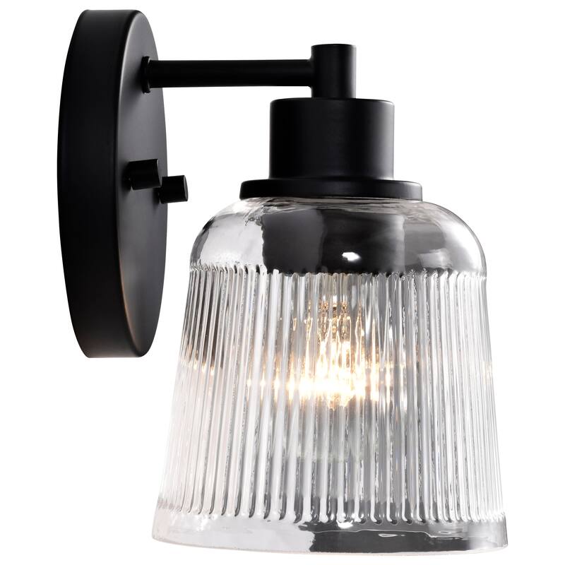 Grayson 1 Light Vanity Matte Black Finish Clear Ribbed Glass - Matte Black