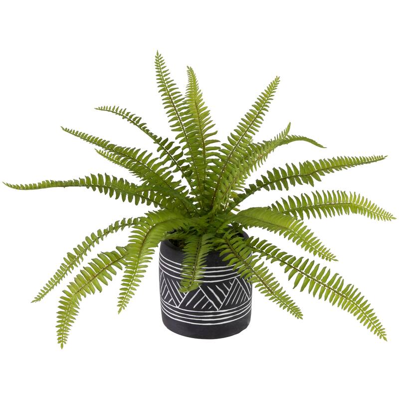 Artificial Boston Fern Plant In Aztec Pattern Ceramic Pot 12"