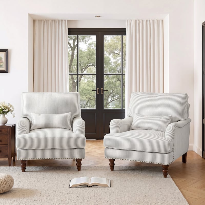 Set of 2 Mid Century Chenille Upholstered Accent Chairs