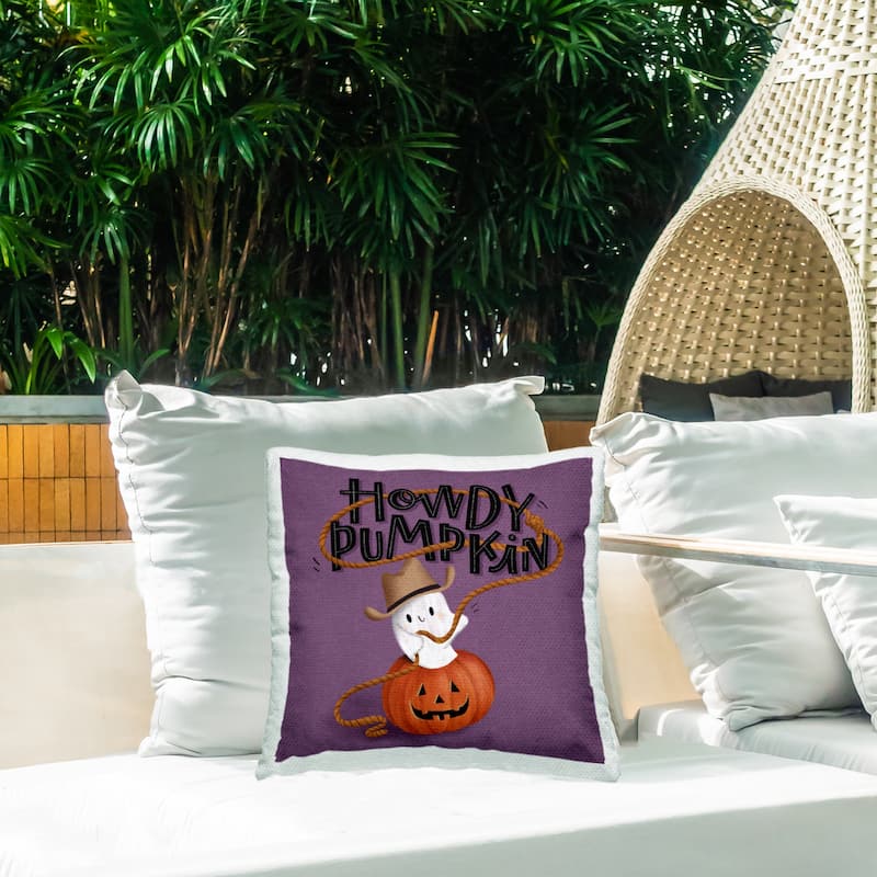 Stupell Howdy Pumpkin Western Ghost Printed Outdoor Throw Pillow Design by Sarah Hickman