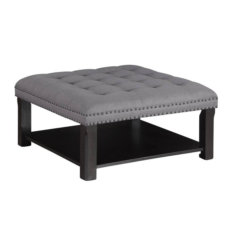 Transitional Linen Tufted Nailheads Cocktail Ottoman with Storage by Furniture of America