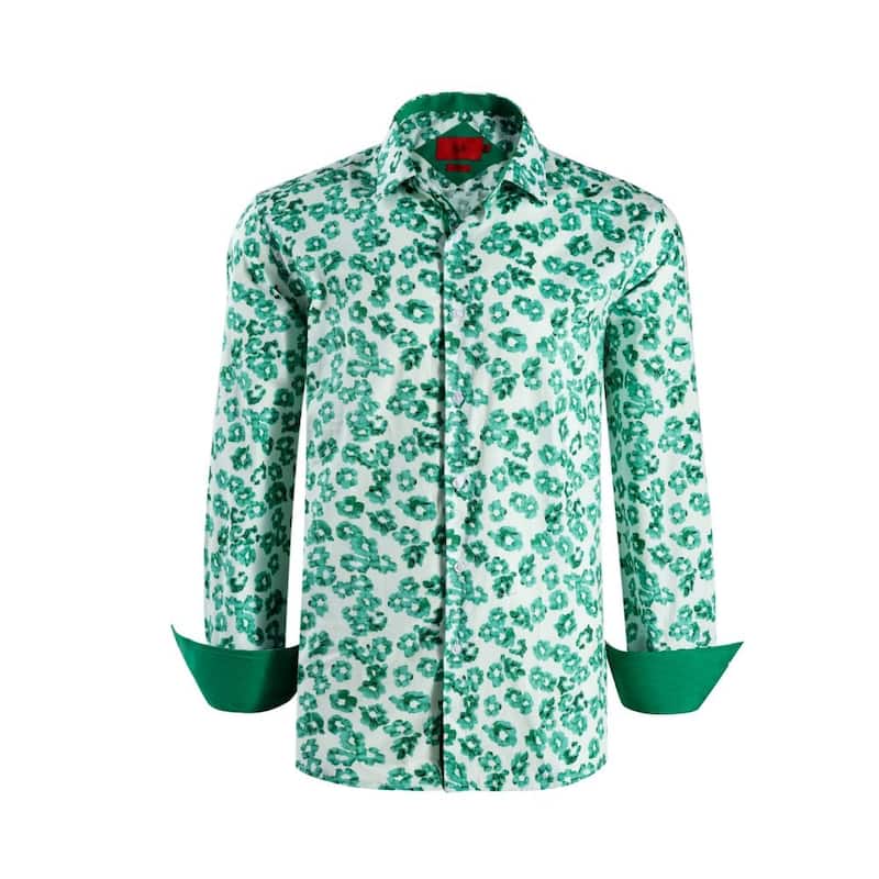 Elie Balleh Boys' Slim Fit Floral Sport Button-Down Shirt - 8 - Green