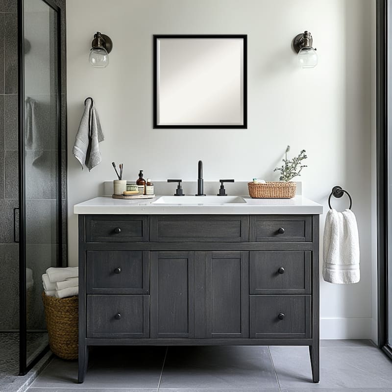 Incline Beveled Wood Framed Bathroom Vanity Wall Mirror