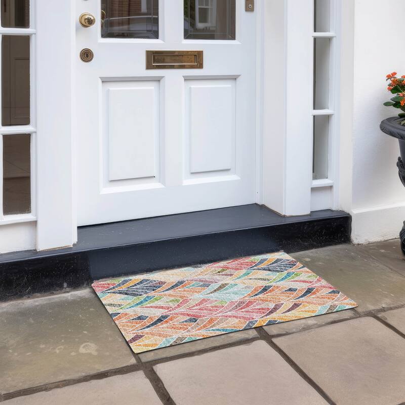 Machine Washable Indoor/ Outdoor Chantille Modern Mosaic Rug - Orange - 1'8" x 2'6"