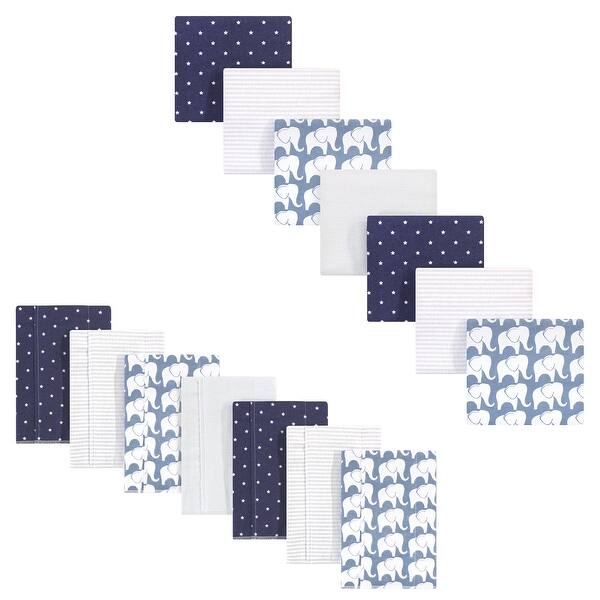 slide 1 of 1, Hudson Baby Infant Boy Cotton Flannel Burp Cloths and Receiving Blankets, 14-Piece, Boy Elephant, One Size One Size - Boy Elephant