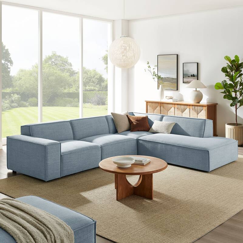 Restore 4-Piece Performance Fabric Upholstered Modular L-Shaped Sofa - Sky