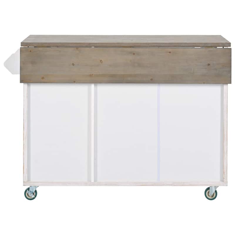 Retro Mountain Wood Kitchen Island with Drop Leaf, Storage Rack