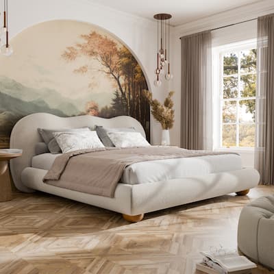 Furniture of America Nilo Modern White Boucle Upholstered Platform Bed