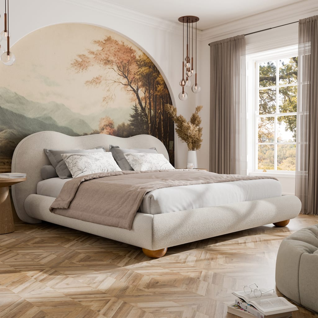 Furniture of America Nilo Modern Fabric Upholstered Platform Bed with Curved Headboard