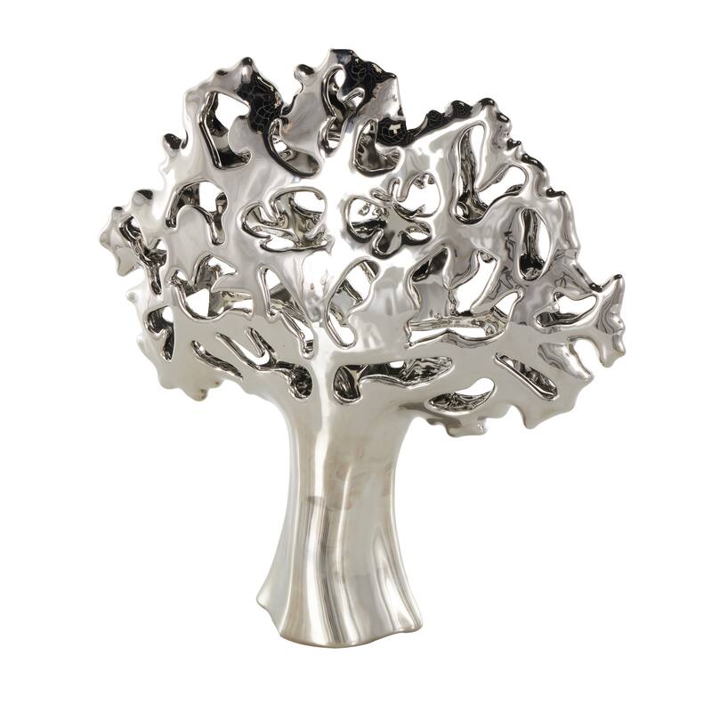 Ceramic Glossy Tree Decorative Sculpture with Abstract Cutouts - Silver or Gold