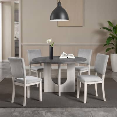 247 Shop At Home Briven Modern 5-Piece Solid Wood Grey Round Compact Dining Table Set