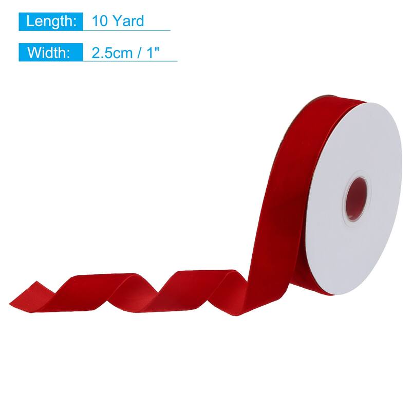 Velvet Ribbon Single Face Spool Silky for Gift Wrapping Bow Decoration - Red - 1 Inch x 10 Yard