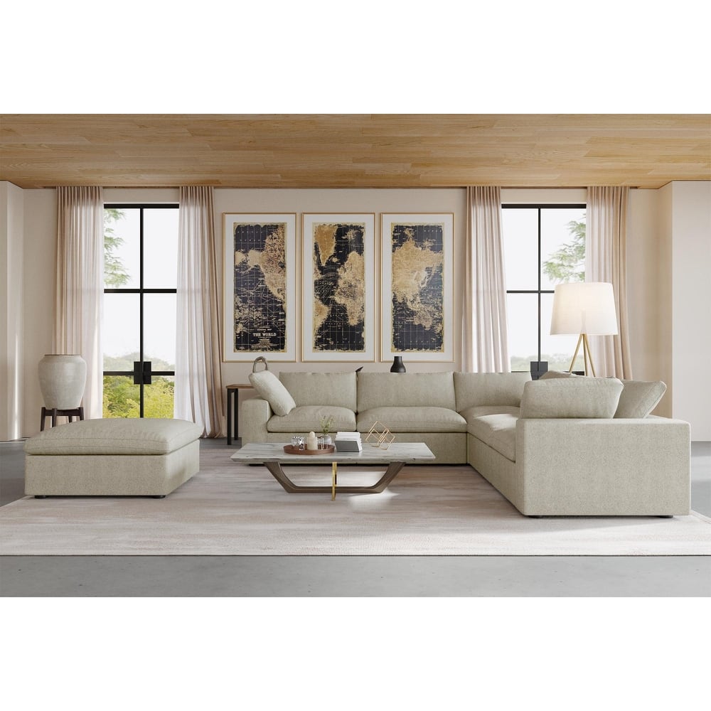 Cloud Modular Sectional Sofa, 6 Seater Corner Sofa with Pillows and Ottoman