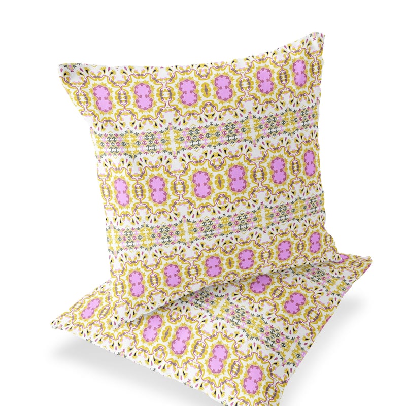 HomeRoots Set of Two 16" X 16" Yellow and White Blown Seam Floral Indoor Outdoor Throw Pillow - 16.00' X '16.00' X '5.00