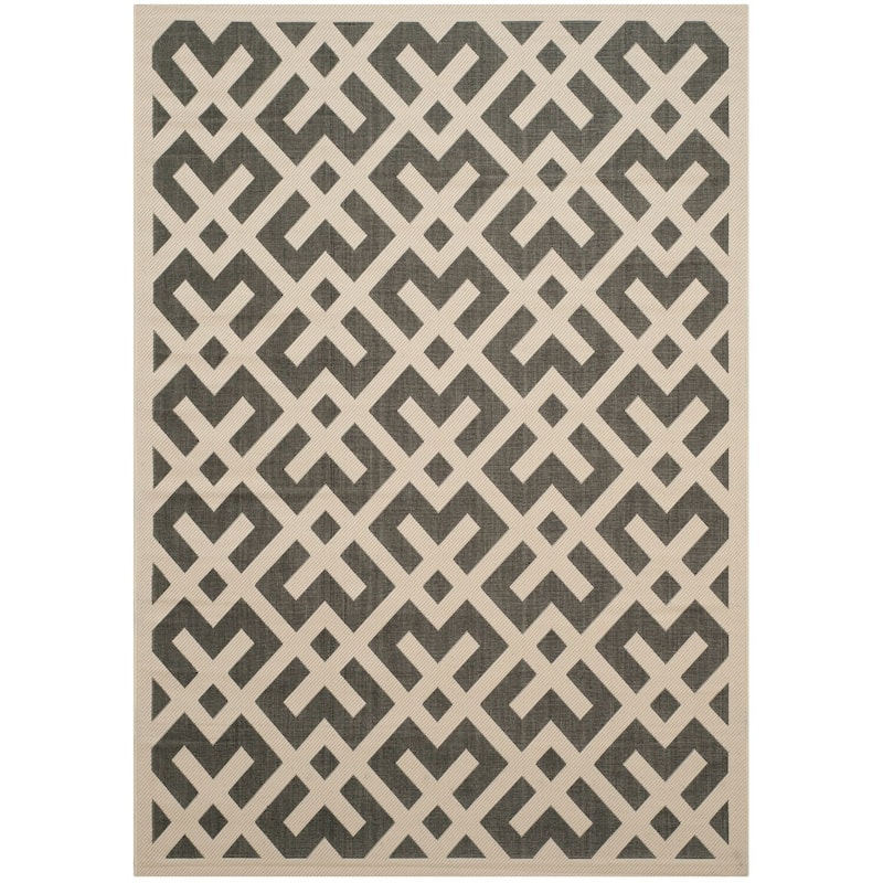Polypropylene Area Rug - Durable Indoor Outdoor Floor Covering - Stylish Black Beige Design - 144 x 108