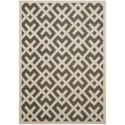 Polypropylene Area Rug - Durable Indoor Outdoor Floor Covering - Stylish Black Beige Design - 144 x 108