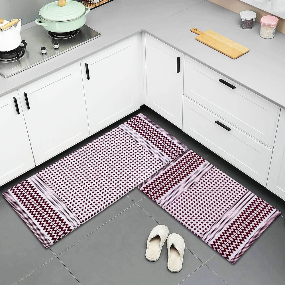 Anti-Fatigue Standing Cushioned Kitchen Bath Mats [Set of 2] Woven Cotton | Waterproof | Non-Slip | for Office, Sink, Laundry