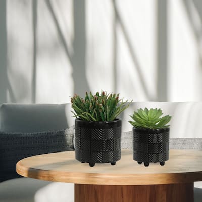 6/8" Ceramic Textured Planters,Set of 2