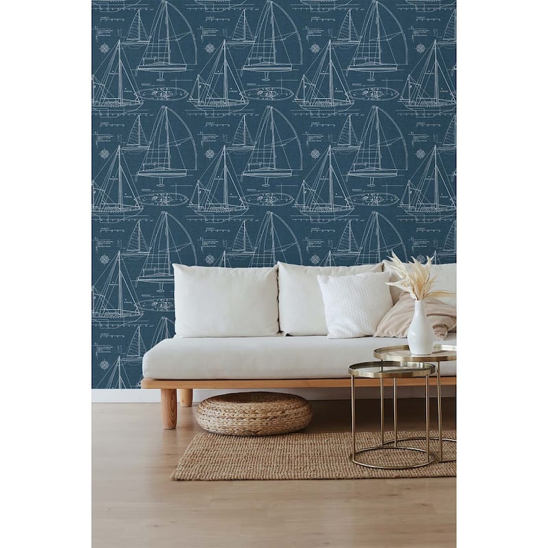 NextWall Navy Yacht Club Peel and Stick Removable Wallpaper - 20.5 in. W x 18 ft. L