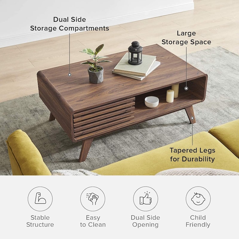 Mopio Ensley Mid-Century Modern Coffee Table with dual side storage, Centerpiece for your living room