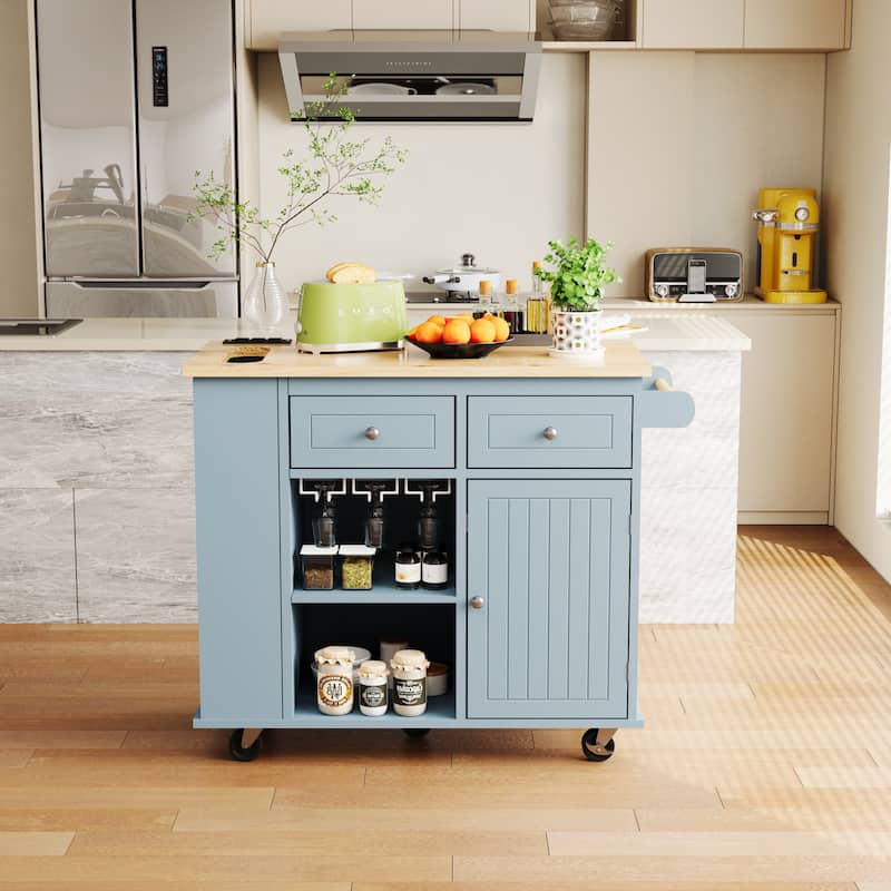 Kitchen Island with Power Outlet - Grey Blue