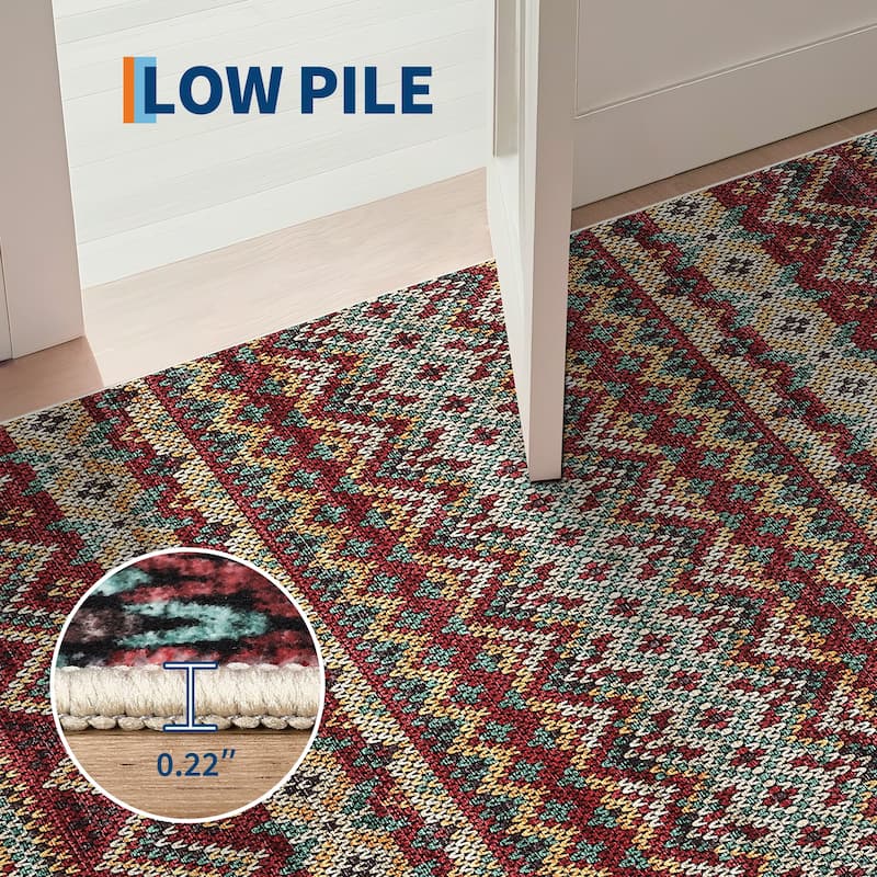 Living Room Rugs Soft Boho Geometric Area Rugs Non-Slip Washable Area Rug for Bedroom Home Office Dining Room