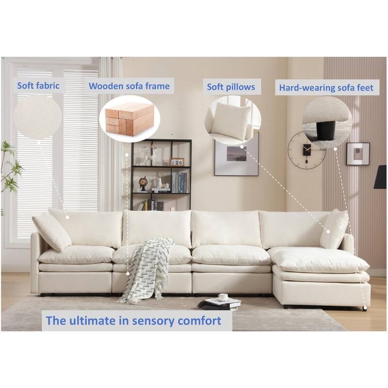 Flexible U-Shaped Modular Sofa with Reversible Cushions, Seating for 5