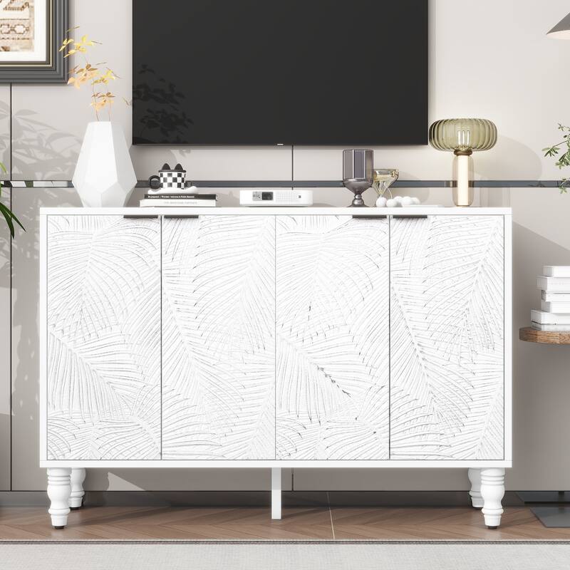 47.2'' Modern TV Stand Media Console with Wood Legs, White Entertainment Center for TVs up to 43'' for Living Room - White