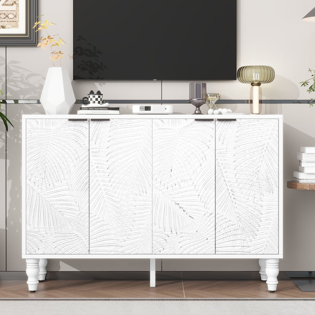 Modern TV Stand, Entertainment Center Media Console with 2 Spacious Storage Space,Solid Wood Legs and Anti-tip Device,Up to 43''