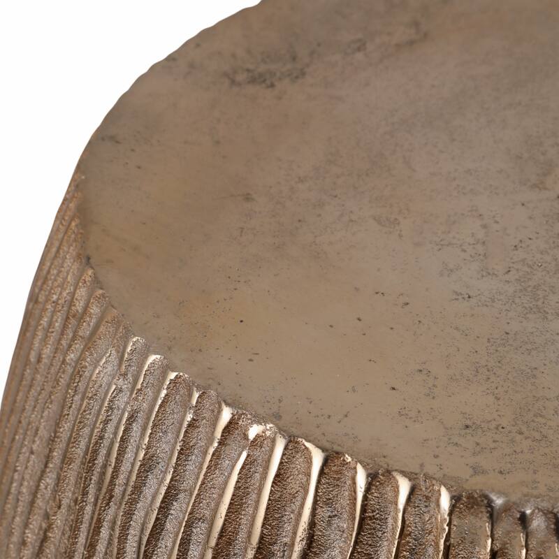 Modern Ribbed Drum Side Table with Round Metallic Finish Accent - 19", Gold
