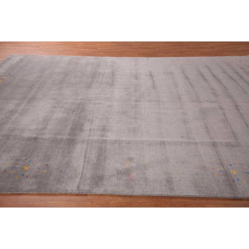 Gray Gabbeh Oriental Area Rug Hand-Knotted Wool Carpet - 9'4" x 12'2"