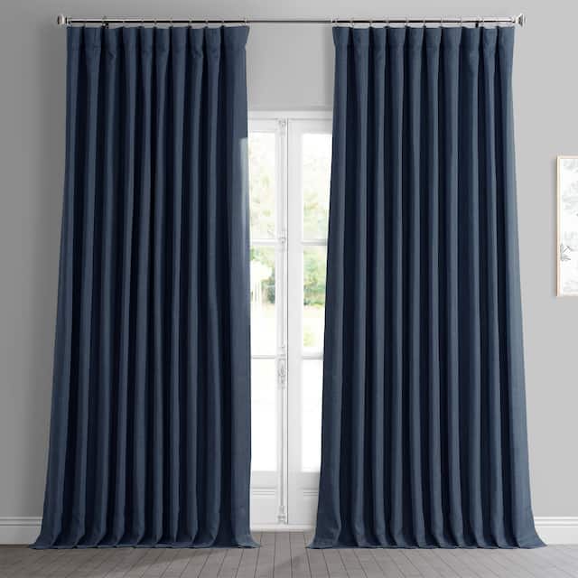 Porch & Den Milazzo Faux Linen Extra Wide Room Darkening Curtain (1 Panel) - 100 X 96 - Story Blue