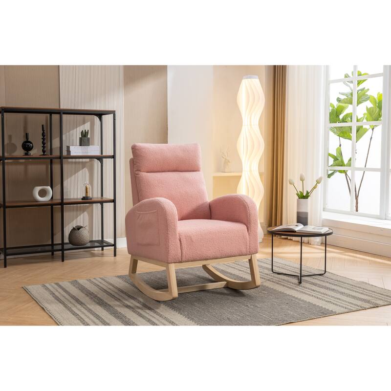 Teddy Fabric Rocking Chair with Right Pocket