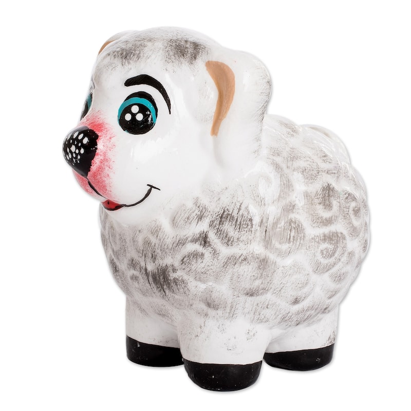 Novica Handmade Herbaceous Sheep Ceramic Mini Flower Pot