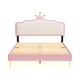 preview thumbnail 4 of 8, Full size Upholstered Princess Bed With Crown Headboard,with Headboard and Footboard with Light Strips,White+Pink