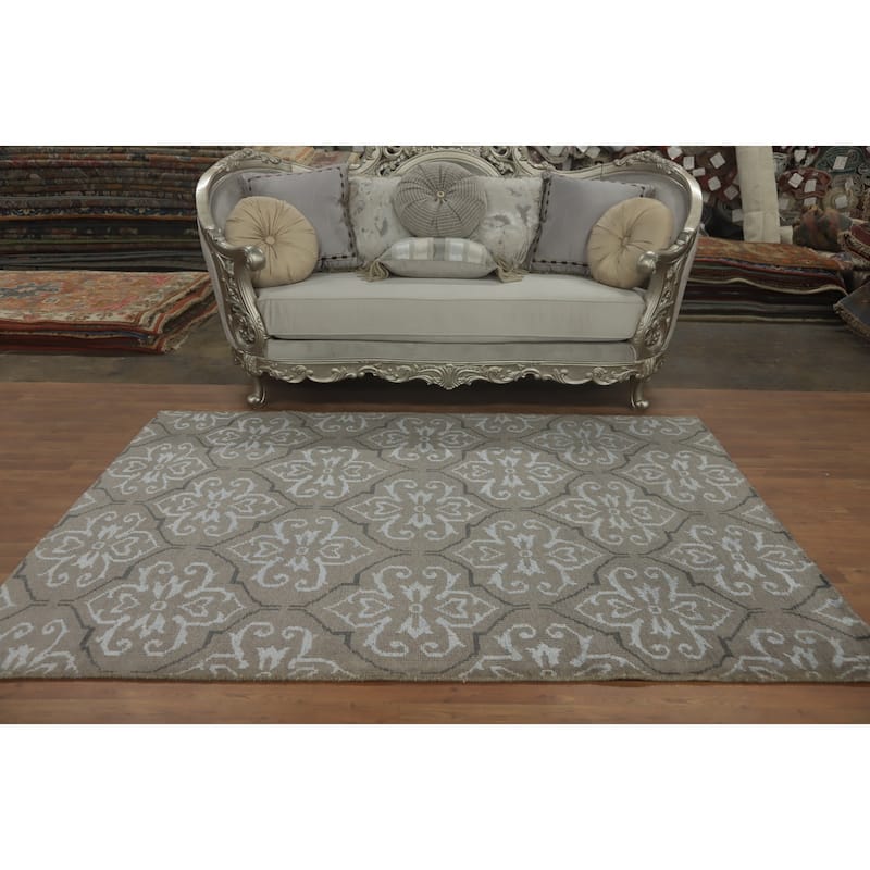 Hand-knotted Modern Wool Grey Geometric Area Rug Oriental Carpet - 7' 7'' X 5' 5''