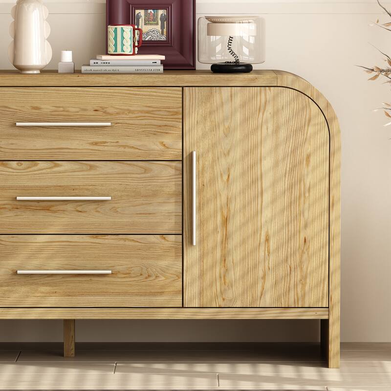 Rounded - corner Storage Cabinet: Light Wood Finish with a Soft - edged Design for Ample Storage