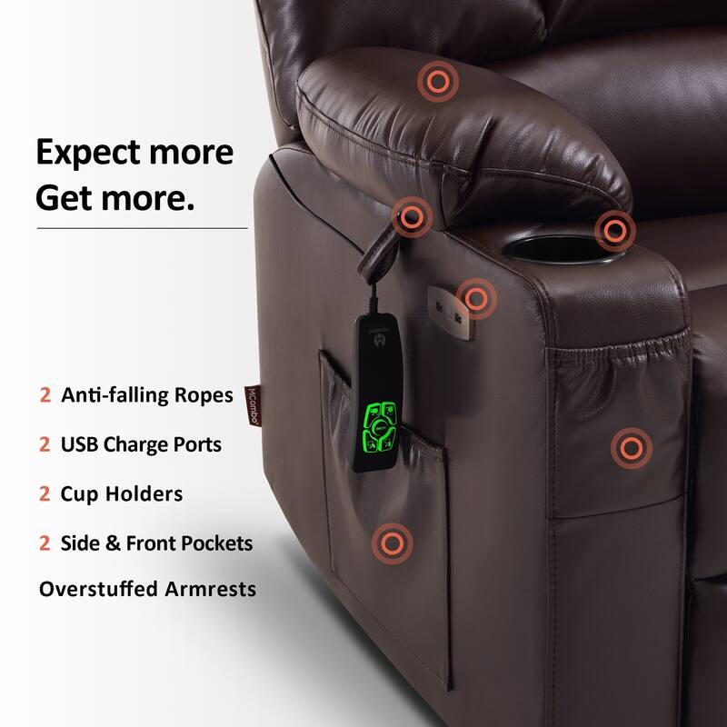 MCombo Large-Wide Lay Flat Dual Motor Power Lift Recliner Chair Sofa with Massage and Heat, Faux Leather R7688