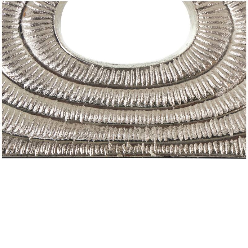 Silver Aluminum Metal Circular Geometric Vase with Linear Etchings