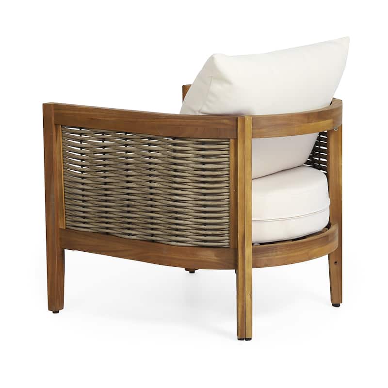 Christopher Knight Home - Madison 3-Piece Outdoor Acacia Wood Chat Set with Slat Design Cushions