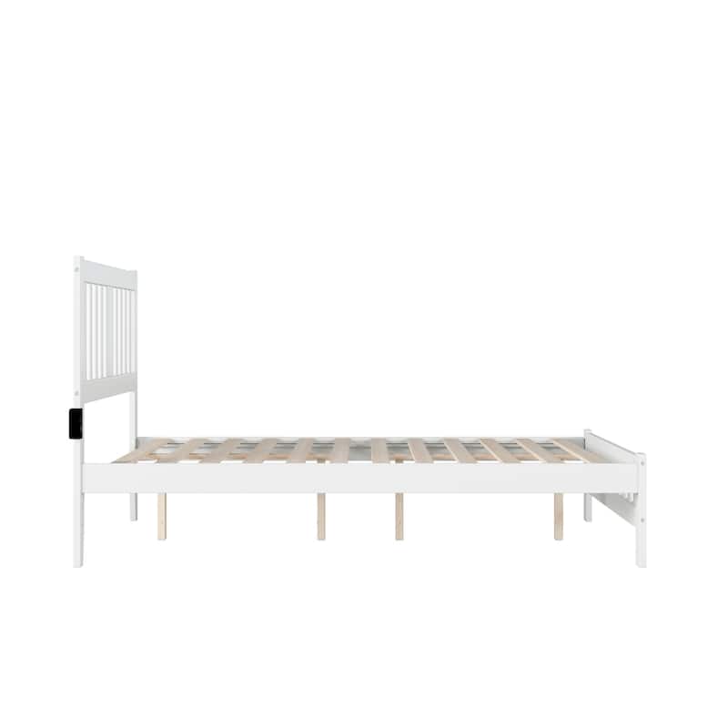 Full Bed with Footboard - Rustic White Bed Frame - Solid Wood & Veneer - No Box Spring Needed
