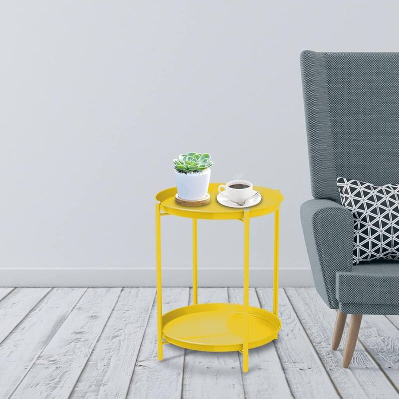 18" or 28" Round Outdoor Side Table End Table Coffee Table - YellowO