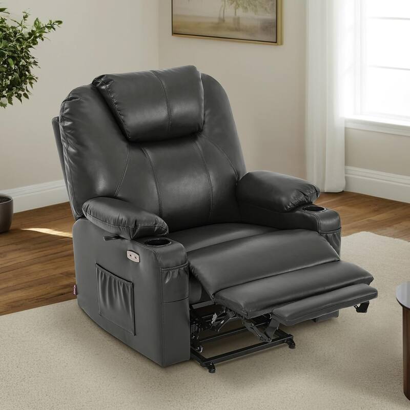 MCombo Large-Wide Power Lift Recliner Chair Sofa with Massage and Heat for Elderly People, Faux Leather R7510