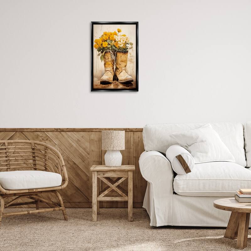 Stupell Flowers in Rugged Country Boots Framed Floater Canvas Wall Art Design By Heidi Kuntz