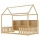 preview thumbnail 6 of 34, Kids Twin Floor Bed with Roof Frame and LED Light, Wooden House Bed with Bookshelf Storage and Guardrails