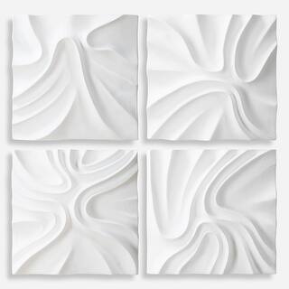 Uttermost Snowdrift Scultped White Wall Decor, Set of 4 - 15.25"H x 15.25"W x 3"D