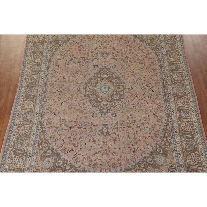 Hand Knotted Oriental 100% Wool Carpet Traditional Floral Pink Kashan Area Rug - 12' 5'' X 9' 5''